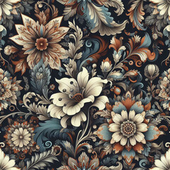 Spring flowers elegant beautiful floral seamless pattern of fabric hand-painted flowers baroque dark vintage decoration wallpaper background