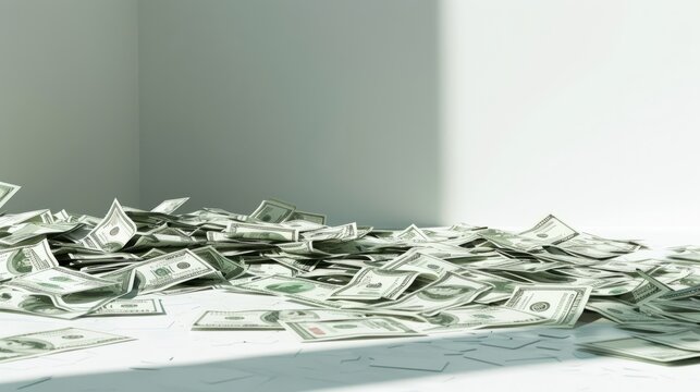 Hyperrealistic 3D Render of Dollar Bills: Professional, High-Resolution Stock Photo