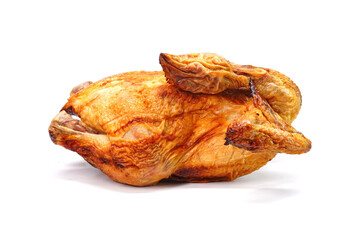 whole roasted chicken on white background