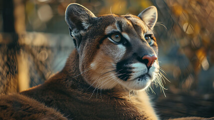 closeup of a Cougar sitting calmly, hyperrealistic animal photography, copy space for writing
