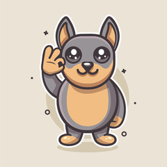 smiling doberman dog animal character mascot with ok sign hand gesture isolated cartoon