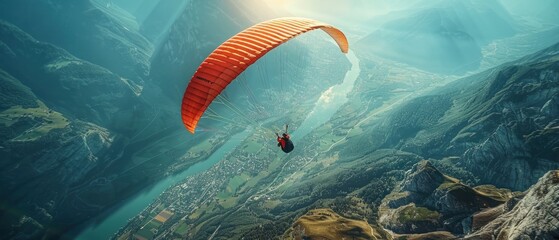 A man is flying a parachute in the sky. - obrazy, fototapety, plakaty