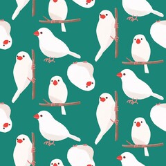 白文鳥のハーフドロップシームレスパターン