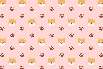 seamless pattern with a set of shiba dogs and paws for banners, cards, flyers, social media wallpapers, etc.
