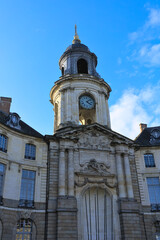 Fototapeta na wymiar Clock tower at the Theater on municipality square in Rennes, Brittany, France, Europe