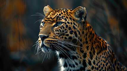 closeup of a Leopard sitting calmly, hyperrealistic animal photography, copy space for writing
