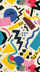 Abstract geometric pattern, playful shapes, primary colors, childlike wonder