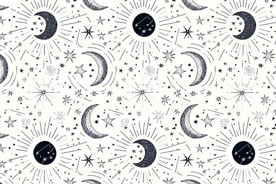 A seamless pattern of stars and moons