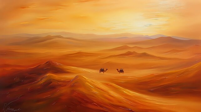 Golden Sands: Desert Sunset Journey./n