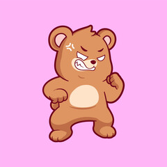 Cute angry bear cartoon vector icon illustration. Flat style animal cartoon logo mascot