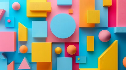 Fototapeta premium Colorful geometric shapes randomly placed, pastel background, minimalist design ,3DCG,clean sharp focus