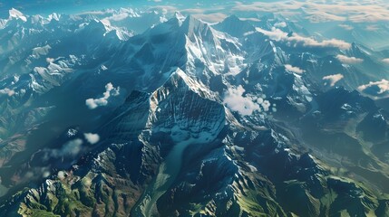 Satellite Perspective of Everest A Panorama of the Himalayas Majestic Peaks Generative ai - obrazy, fototapety, plakaty