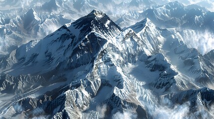 Everest in Winters Grip A D Satellite View of Himalayas Mountains Range During a Snowstorm Generative ai - obrazy, fototapety, plakaty