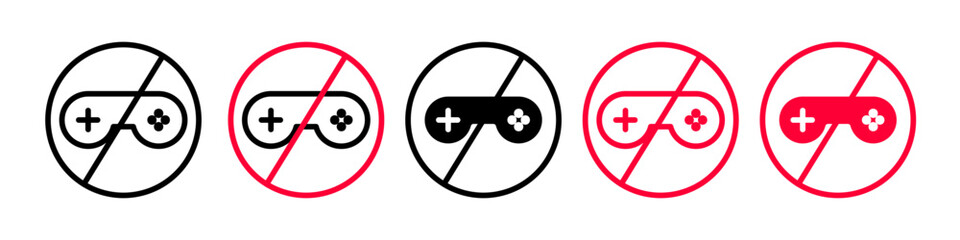 Prohibition of Online Gaming Icon Set Signifying Game Play Restrictions