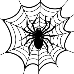Fototapeta premium spider on web, black spider on web silhouette vector illustration,icon,svg,spider characters,Holiday t shirt,Hand drawn trendy Vector illustration,web on a white background