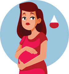 Pregnant Woman Suffering from Anemia Vector Cartoon Character. Sad girl having low iron levels during pregnancy 
 - obrazy, fototapety, plakaty