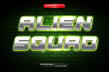 Silver Glow Alien Squad 3D Editable Text Effect Template