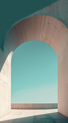 A minimalist arch frames a clear sky, its simplicity juxtaposed with the complexity of nature
