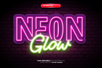 Neon Light glow editable text effect logo template