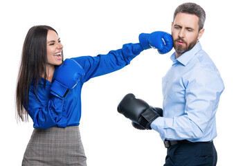 businesspeople in boxing gloves isolated on white. business competition. corporate competition between business partners. businesspeople ready to fight. working competition. leadership at work