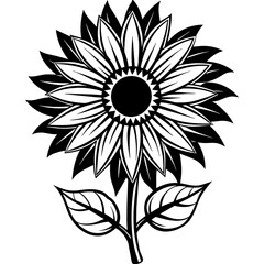 Fototapeta premium black and white sunflower, black sunflower on web silhouette vector illustration,icon,svg,flower characters,Holiday t shirt,Hand drawn trendy Vector illustration,flower on a white background