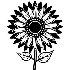black and white sunflower, black sunflower on web silhouette vector illustration,icon,svg,flower characters,Holiday t shirt,Hand drawn trendy Vector illustration,flower on a white background