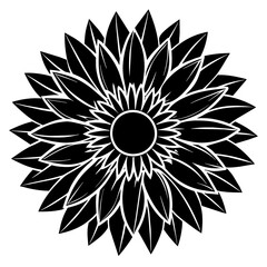 black and white sunflower, black sunflower on web silhouette vector illustration,icon,svg,flower characters,Holiday t shirt,Hand drawn trendy Vector illustration,flower on a white background