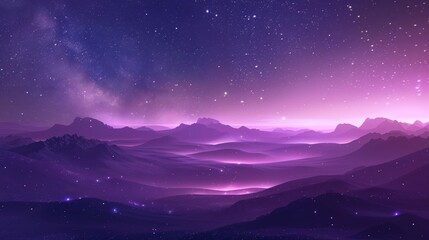 As if plucked from a fairytale a stunning starry night landscape emerges with a deep purple sky shining stars and a faint glow of . . - obrazy, fototapety, plakaty