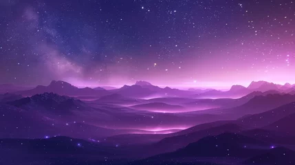 Foto op Plexiglas As if plucked from a fairytale a stunning starry night landscape emerges with a deep purple sky shining stars and a faint glow of . . © Justlight