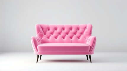 Pink sofa isolated on white background - obrazy, fototapety, plakaty