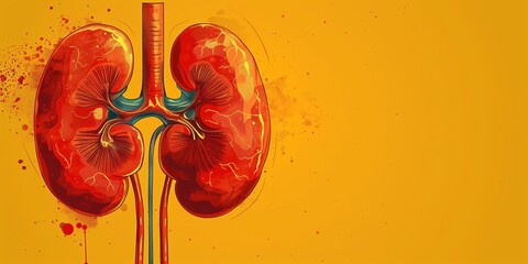 Illustration of human kidney organs in art style for medical themes - obrazy, fototapety, plakaty