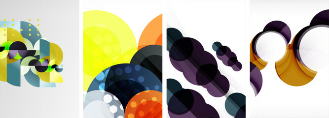 World of geometric elegance with abstract circle poster set. Circles intertwine in a symphony of shapes and colors, offering a contemporary visual feast for your design