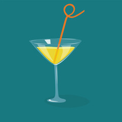 Cocktail vector. Glass of juice, cocktail. Summer drink clip art. Cartoon flat vector isolated on white background.