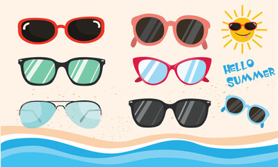 Sunglasses vector illustration. Summer element. Eyewear fashion. Cartoon flat vector isolated.