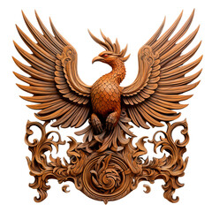 illustration of Front view Wood eagle, Isolated on transparent PNG background, Generative ai