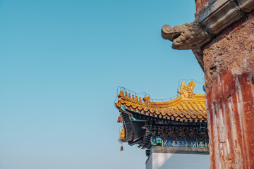 architectural details of the eaves of one palace of Summer Palace in Beijing, China