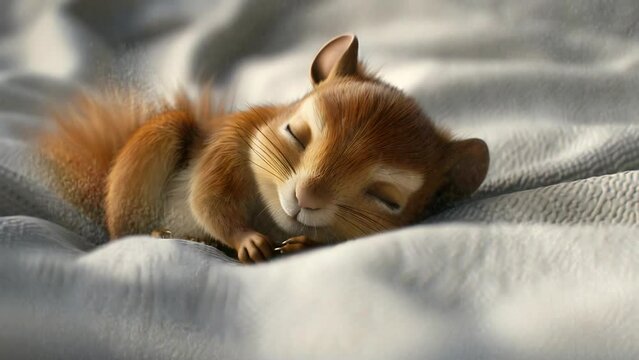 cute baby squirrel sleeping on the bed. Seamless looping 4k time-lapse video animation background