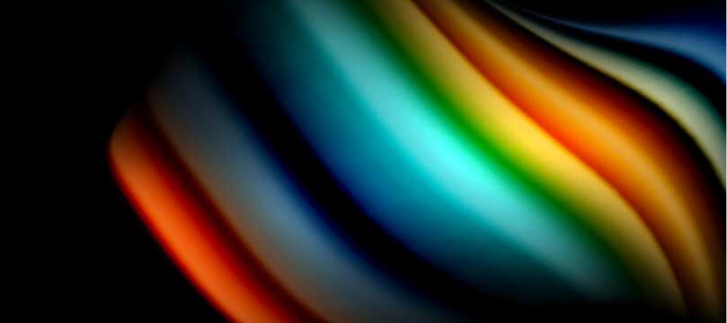 Rainbow color wave lines on black. Techno or business abstract background for posters, covers, banners, brochures, websites