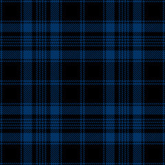 Midnight blue and black tartan plaid pattern. Vector seamless check pattern for plaid fabric, flannel shirt, blanket, clothes, skirt, tablecloth, textile.