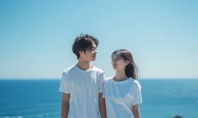 海辺にいる男女