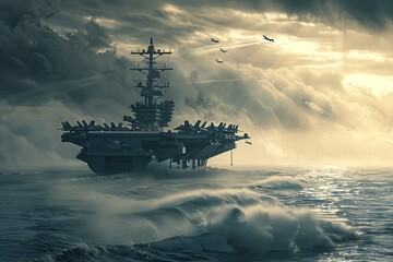 Warship seen at sea