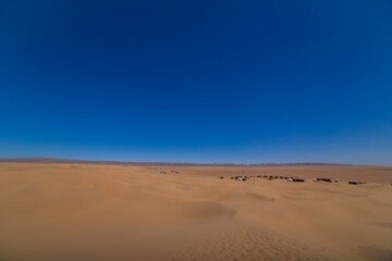 A panoramic sand dune near the desert camp at Mhamid el Ghizlane in Morocco