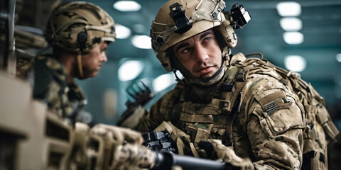 A soldier, equipped with tactical gear and a rifle. The individual’s face is obscured for privacy, emphasizing the anonymity and universal nature of soldiers worldwide.