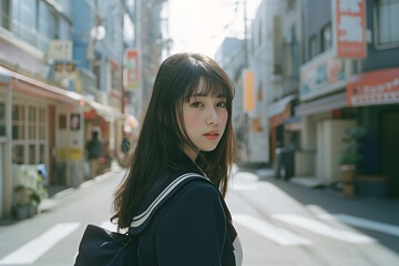 都会を歩く女子高生