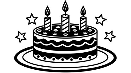 birthday cake with candles, black cake silhouette vector illustration,icon,svg,candles characters,Holiday t shirt,Hand drawn trendy Vector illustration,cake with candles on a white background