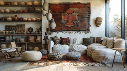 Plaid mouton avec photo Style bohème Cozy Bohemian Style Interior with Ethnic Decor Elements