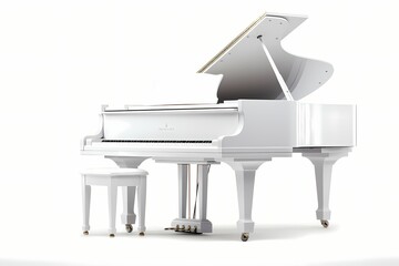A white piano isolated on a white background