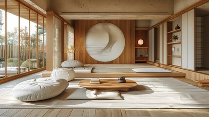 Traditional Japanese Style Living Room Interior - obrazy, fototapety, plakaty