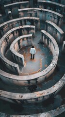 Fototapeta premium An intriguing image capturing a person from above as they stand in the center of a maze made of concentric circles