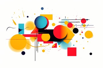 A vector graphic incorporating simple shapes and bold colors to convey a sense of dynamism and modernity on a white solid background